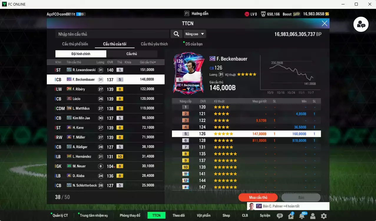 Ảnh Bayern Munich 1.136.680b có Lewandowski 25TS, Beckenbauer CH, Ribéry JNM, Lúcio CC, Matthaus RTN, Kim Min Jae 25TS, Kane HG, Muller HG, Rudiger 25TS, Alaba HG... Còn nhiều CP GIẢM THUẾ, gần full đào tạo chiến thuật, đào tạo full chỉ số nhiều CT, HLV Xịn