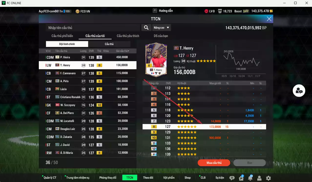 Ảnh [Tặng 2000FC] Juventus 1.259.440b dư 142kb có Vieira ITM+5, Henry CC, Cannavaro CC, Pirlo CC, Lúcio JNM, CR7 25TS, Szczesny BOE+10, Del Piero ITM, Locatelli 25TS, Douglas Luiz MDL, Zakaria 25TS, J. David 25TS... Dư 95.000TC, HLV Xịn