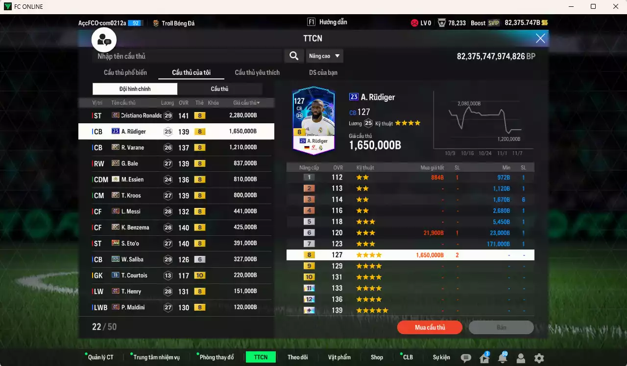 Ảnh [TOP NẠP🔥,Hạng 784] Real Madrid 10.080.650b dư 82kb có CR7 CC+8, Rudiger 23UCL, Varane DC, Bale BDO, Essien ITM+8, Kroos DC, Messi CC, Benzema DC, Eto JNM... Team phụ CC+8 . HLV Xịn, Đã đào tạo full chỉ số toàn bộ cầu thủ, VIP KC Tháng 11