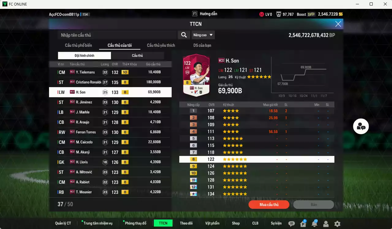 Ảnh [Độc lạ] Full mùa WC22+8 409.570b có CR7, H. Son, Tielemans+10, Jiménez, Maele, Araujo, Ferran Torres, Caicedo, Akanji, Lloris, Mitrovic, Rabiot, Meunier, Coman... Còn nhiều CP GIẢM THUẾ