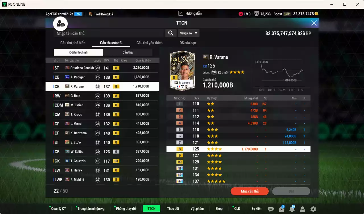 Ảnh [TOP NẠP🔥,Hạng 784] Real Madrid 10.080.650b dư 82kb có CR7 CC+8, Rudiger 23UCL, Varane DC, Bale BDO, Essien ITM+8, Kroos DC, Messi CC, Benzema DC, Eto JNM... Team phụ CC+8 . HLV Xịn, Đã đào tạo full chỉ số toàn bộ cầu thủ, VIP KC Tháng 11