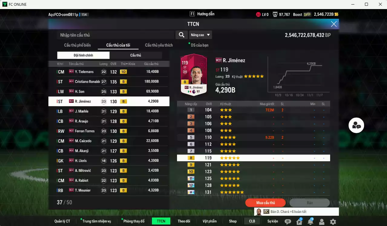 Ảnh [Độc lạ] Full mùa WC22+8 409.570b có CR7, H. Son, Tielemans+10, Jiménez, Maele, Araujo, Ferran Torres, Caicedo, Akanji, Lloris, Mitrovic, Rabiot, Meunier, Coman... Còn nhiều CP GIẢM THUẾ