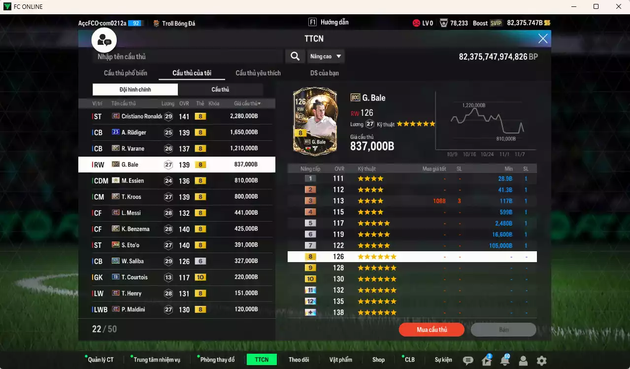 Ảnh [TOP NẠP🔥,Hạng 784] Real Madrid 10.080.650b dư 82kb có CR7 CC+8, Rudiger 23UCL, Varane DC, Bale BDO, Essien ITM+8, Kroos DC, Messi CC, Benzema DC, Eto JNM... Team phụ CC+8 . HLV Xịn, Đã đào tạo full chỉ số toàn bộ cầu thủ, VIP KC Tháng 11