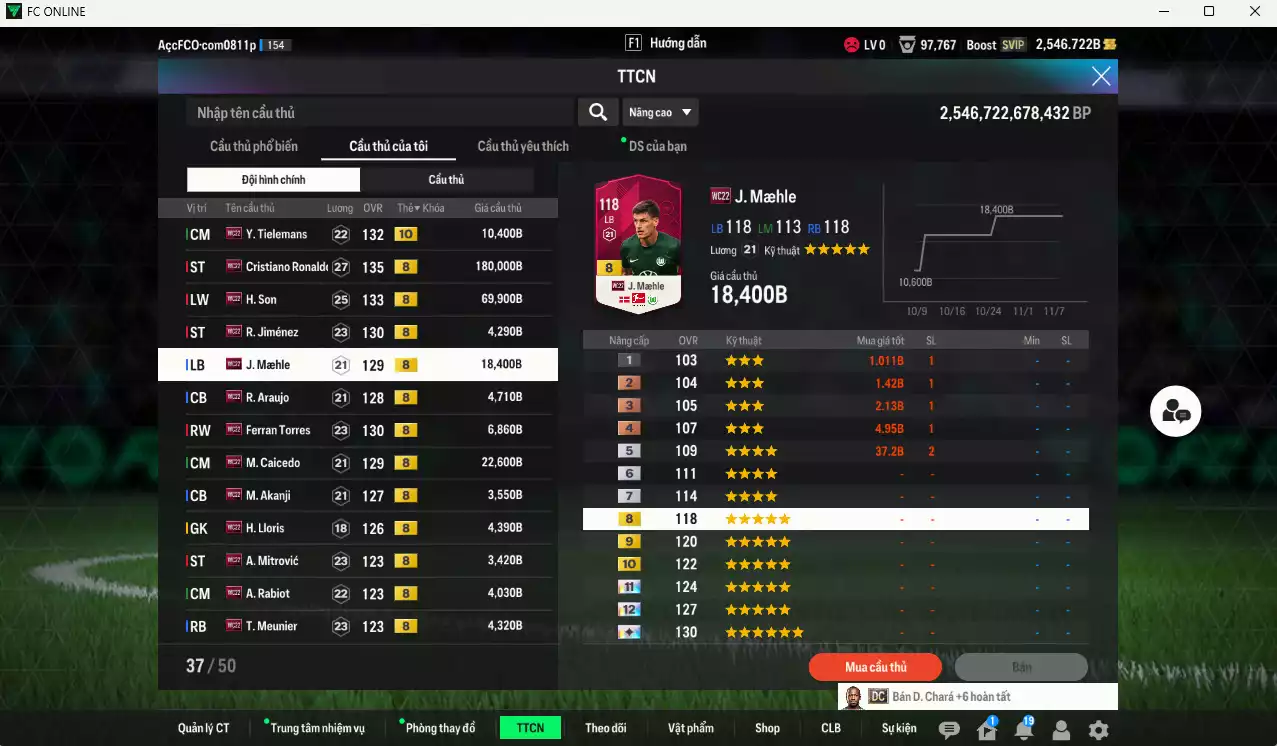 Ảnh [Độc lạ] Full mùa WC22+8 409.570b có CR7, H. Son, Tielemans+10, Jiménez, Maele, Araujo, Ferran Torres, Caicedo, Akanji, Lloris, Mitrovic, Rabiot, Meunier, Coman... Còn nhiều CP GIẢM THUẾ