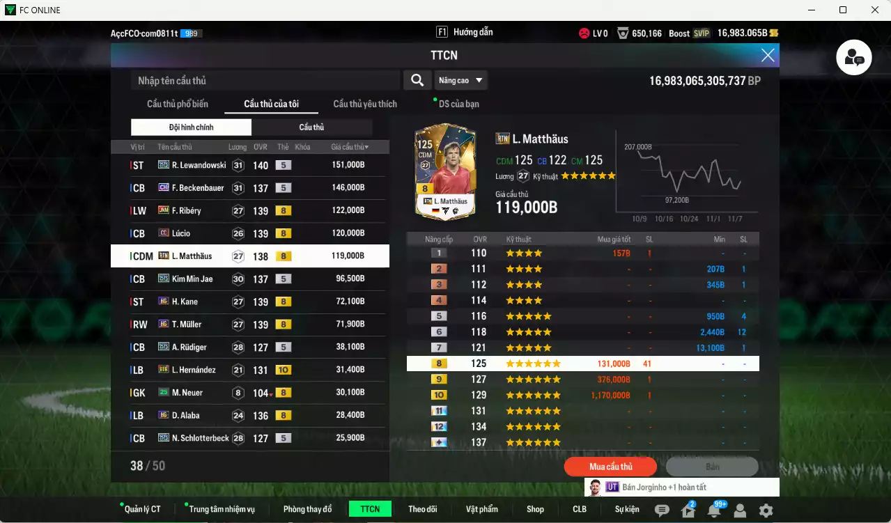 Ảnh Bayern Munich 1.136.680b có Lewandowski 25TS, Beckenbauer CH, Ribéry JNM, Lúcio CC, Matthaus RTN, Kim Min Jae 25TS, Kane HG, Muller HG, Rudiger 25TS, Alaba HG... Còn nhiều CP GIẢM THUẾ, gần full đào tạo chiến thuật, đào tạo full chỉ số nhiều CT, HLV Xịn