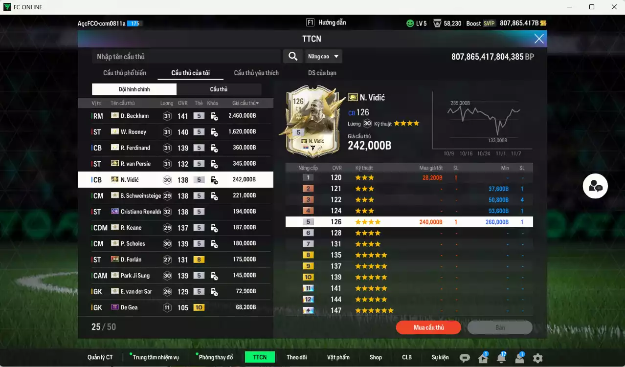 Ảnh [Dư nhiều BP] Man Utd. ITM 6.314.500b dư 800kb có Beckham, Rooney, Van Persie, Ferdinand, Vidic, Schweinsteiger, Scholes, Keane, Park, VDS... ITM+5 vs CR7 CH, Forlan JNM. Đã đào tạo full chỉ số nhiều CT, nữa bảng chiến thuật, HLV Xịn