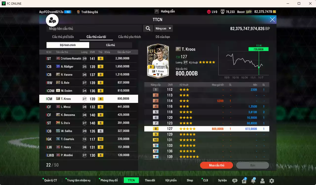 Ảnh [TOP NẠP🔥,Hạng 784] Real Madrid 10.080.650b dư 82kb có CR7 CC+8, Rudiger 23UCL, Varane DC, Bale BDO, Essien ITM+8, Kroos DC, Messi CC, Benzema DC, Eto JNM... Team phụ CC+8 . HLV Xịn, Đã đào tạo full chỉ số toàn bộ cầu thủ, VIP KC Tháng 11