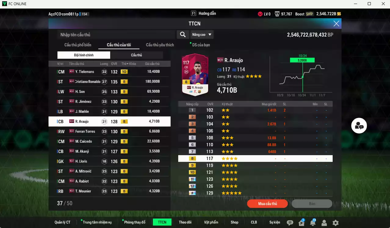 Ảnh [Độc lạ] Full mùa WC22+8 409.570b có CR7, H. Son, Tielemans+10, Jiménez, Maele, Araujo, Ferran Torres, Caicedo, Akanji, Lloris, Mitrovic, Rabiot, Meunier, Coman... Còn nhiều CP GIẢM THUẾ