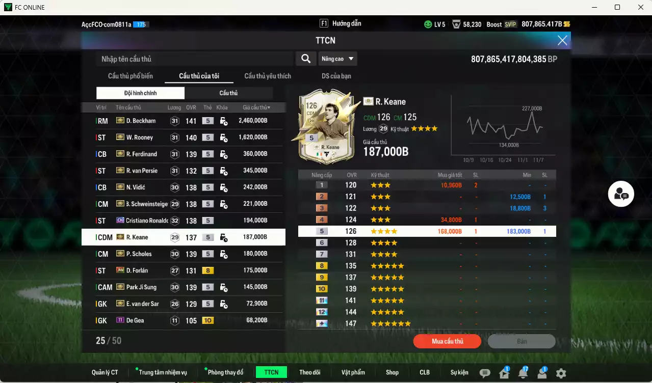 Ảnh [Dư nhiều BP] Man Utd. ITM 6.314.500b dư 800kb có Beckham, Rooney, Van Persie, Ferdinand, Vidic, Schweinsteiger, Scholes, Keane, Park, VDS... ITM+5 vs CR7 CH, Forlan JNM. Đã đào tạo full chỉ số nhiều CT, nữa bảng chiến thuật, HLV Xịn