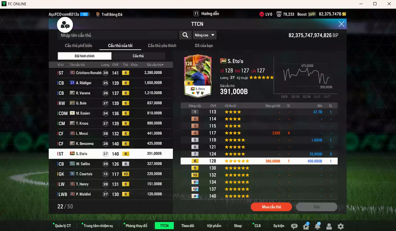 Ảnh [TOP NẠP🔥,Hạng 784] Real Madrid 10.080.650b dư 82kb có CR7 CC+8, Rudiger 23UCL, Varane DC, Bale BDO, Essien ITM+8, Kroos DC, Messi CC, Benzema DC, Eto JNM... Team phụ CC+8 . HLV Xịn, Đã đào tạo full chỉ số toàn bộ cầu thủ, VIP KC Tháng 11