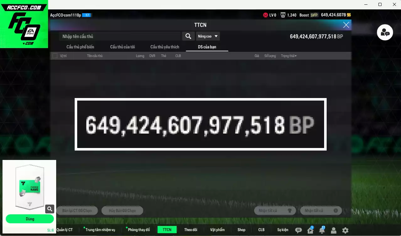 ACC 649424b trắng, có thẻ đổi tên