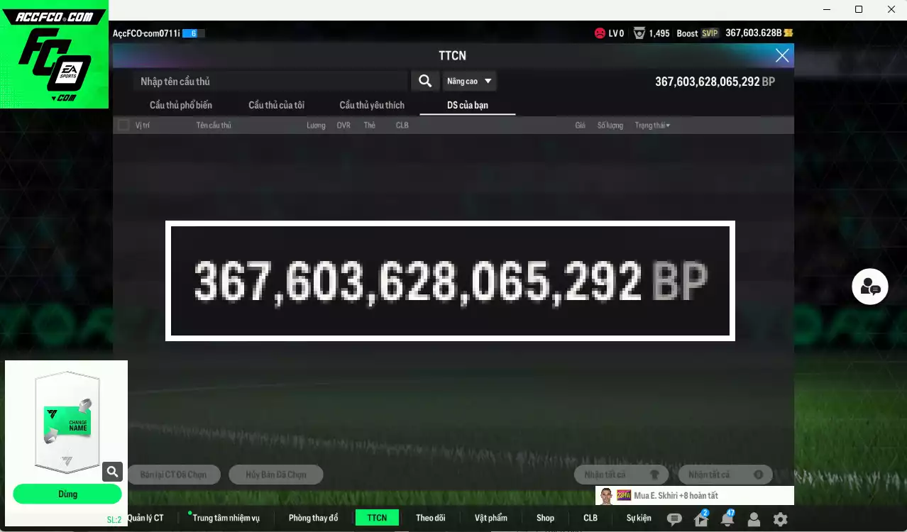 ACC 367603b trắng, có thẻ đổi tên