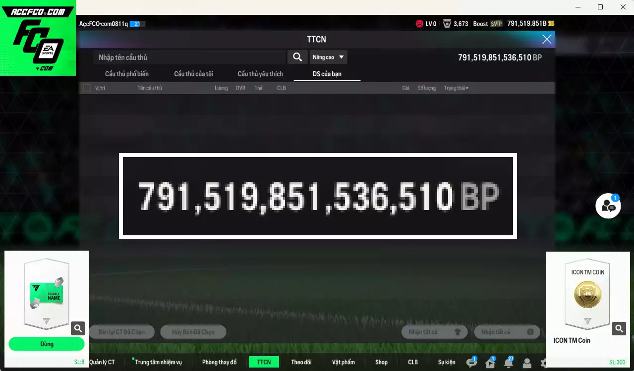 ACC 791519b trắng, có thẻ đổi tên, còn CP GIẢM THUẾ