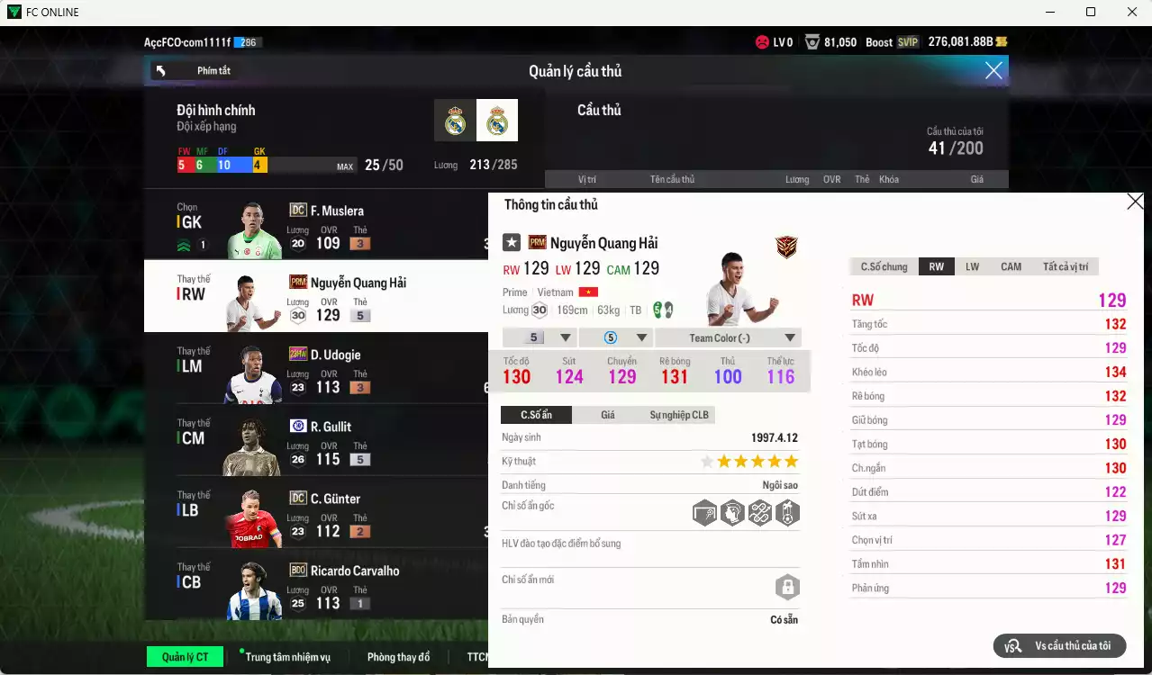 Ảnh ACC 276081b trắng vs Quang Hải PRM+5 có thẻ đổi tên, còn nhiều CP GIẢM THUẾ. Dư 119.000TC