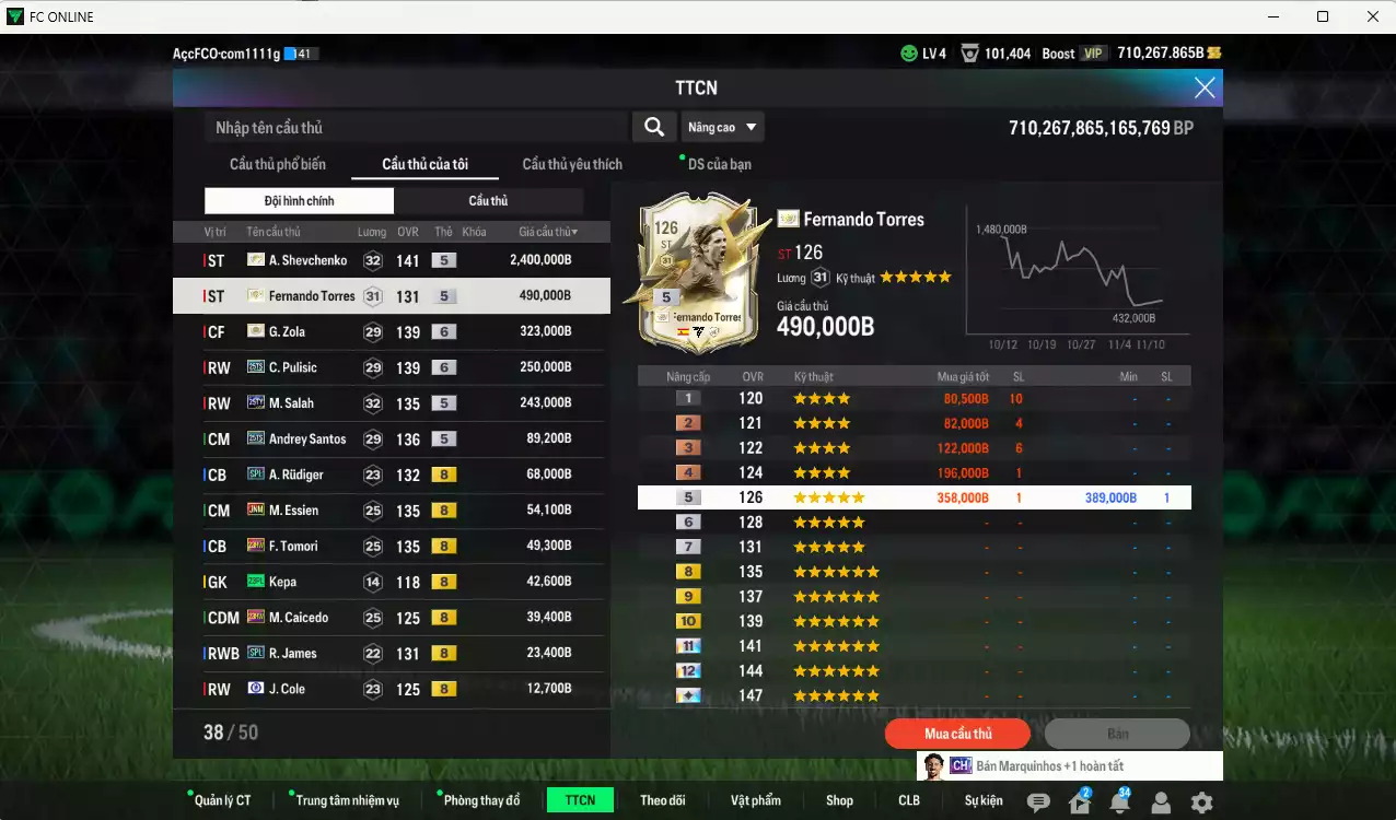Ảnh [Dư nhiều BP] Chelsea 4.101.710b dư 710kb có Sheva ITM+5, Torres ITM+5, Zola ITM+6, Pulisic 25TS+6, Salah 25TY, Andrey Santos 25TS, Rudiger SPL, Essien JNM, Tomori 23HW, Caicedo 23HW... HLV Xịn, đã đào tạo chỉ số nhiều CT, VIP BK Tháng 11 và 12