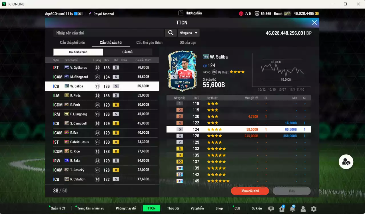 Ảnh Arsenal 693.020b dư 46kb có Saliba 25TS, Pirès ITM+5, Ljungberg ITM+5, Gyokeres 25TY, Odegaard 25TY, Petit DC, Campbell DC, Eze 23HW, Jesus 23HW, Rice 23HW, Saka 24UCL+6, Rosicky DC... Còn nhiều CP GIẢM THUẾ, HLV Xịn, dư 45.000TC