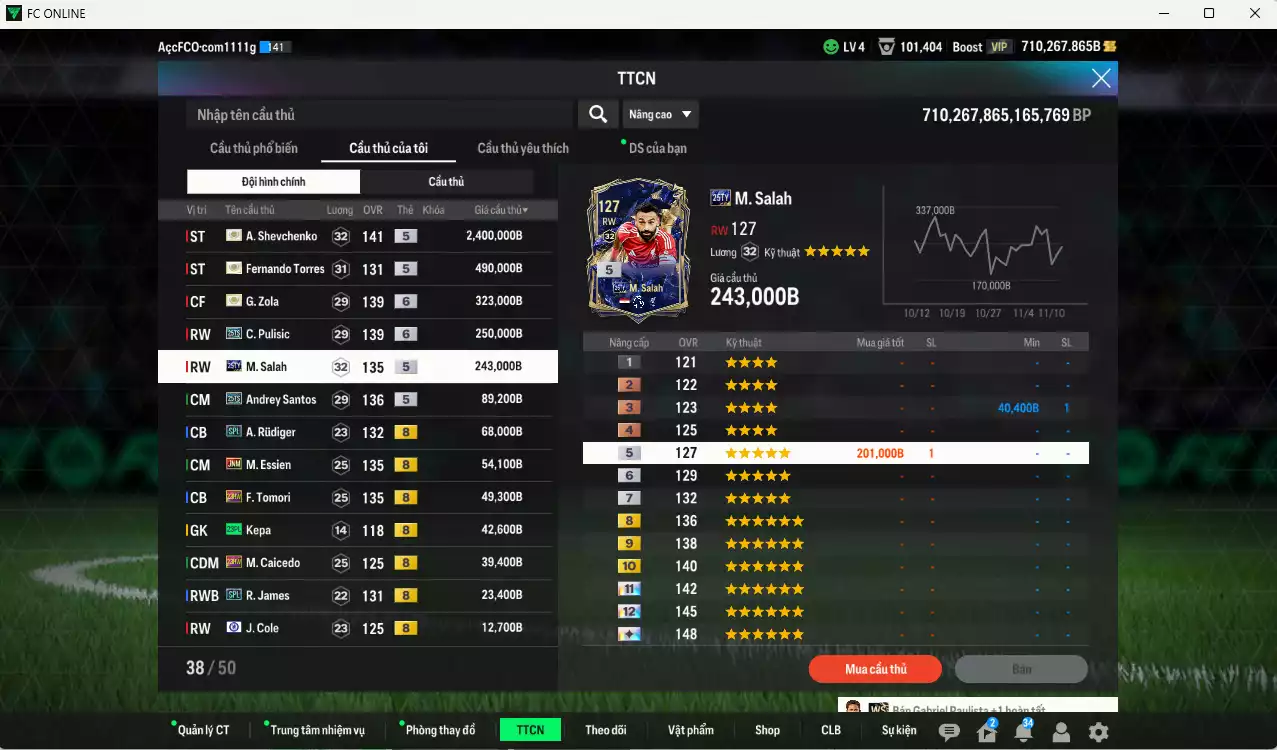 Ảnh [Dư nhiều BP] Chelsea 4.101.710b dư 710kb có Sheva ITM+5, Torres ITM+5, Zola ITM+6, Pulisic 25TS+6, Salah 25TY, Andrey Santos 25TS, Rudiger SPL, Essien JNM, Tomori 23HW, Caicedo 23HW... HLV Xịn, đã đào tạo chỉ số nhiều CT, VIP BK Tháng 11 và 12