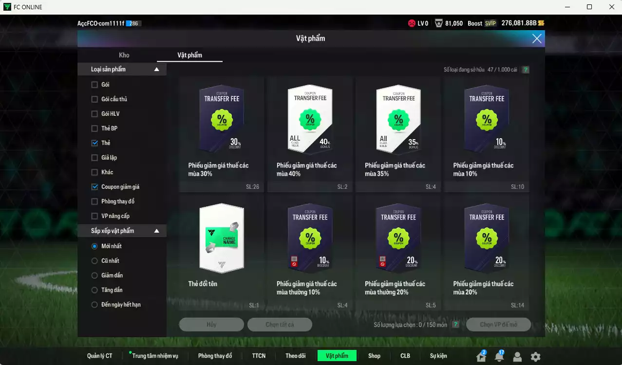 Ảnh ACC 276081b trắng vs Quang Hải PRM+5 có thẻ đổi tên, còn nhiều CP GIẢM THUẾ. Dư 119.000TC