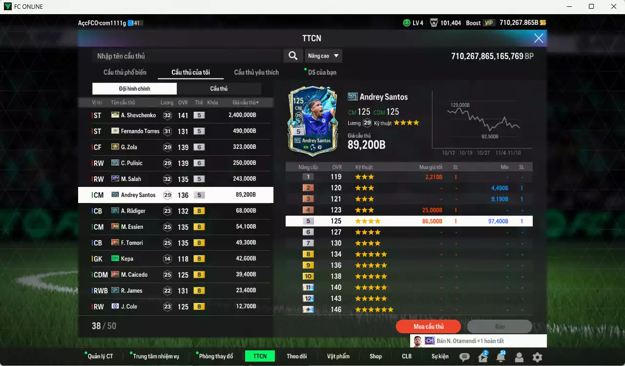 Ảnh [Dư nhiều BP] Chelsea 4.101.710b dư 710kb có Sheva ITM+5, Torres ITM+5, Zola ITM+6, Pulisic 25TS+6, Salah 25TY, Andrey Santos 25TS, Rudiger SPL, Essien JNM, Tomori 23HW, Caicedo 23HW... HLV Xịn, đã đào tạo chỉ số nhiều CT, VIP BK Tháng 11 và 12