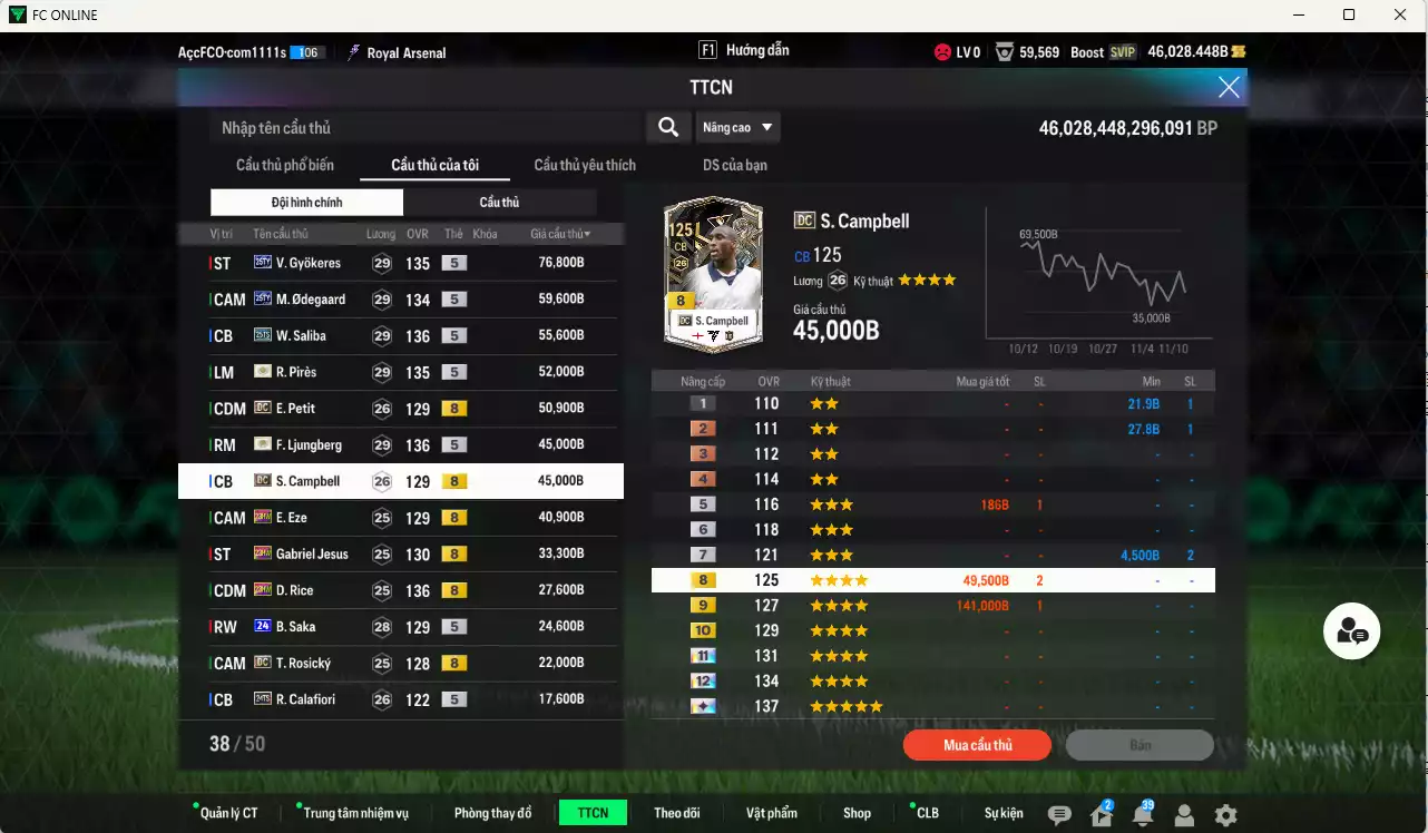 Ảnh Arsenal 693.020b dư 46kb có Saliba 25TS, Pirès ITM+5, Ljungberg ITM+5, Gyokeres 25TY, Odegaard 25TY, Petit DC, Campbell DC, Eze 23HW, Jesus 23HW, Rice 23HW, Saka 24UCL+6, Rosicky DC... Còn nhiều CP GIẢM THUẾ, HLV Xịn, dư 45.000TC