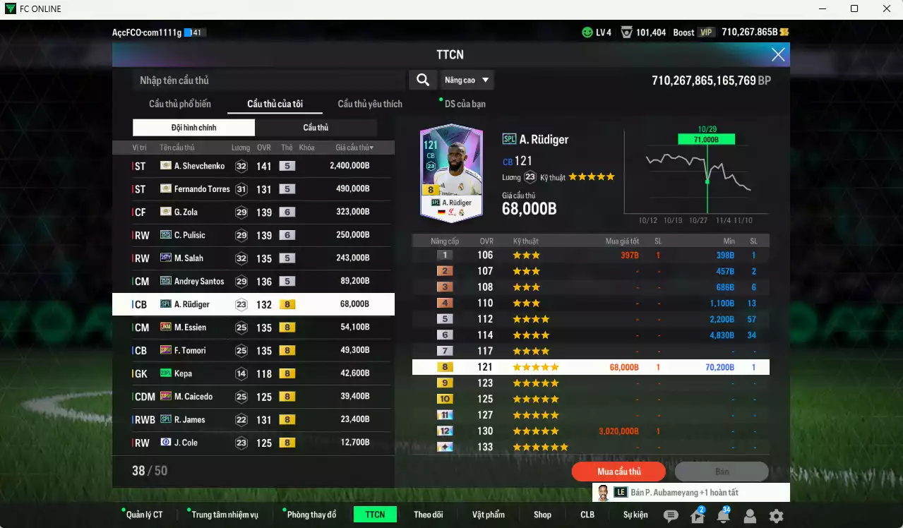 Ảnh [Dư nhiều BP] Chelsea 4.101.710b dư 710kb có Sheva ITM+5, Torres ITM+5, Zola ITM+6, Pulisic 25TS+6, Salah 25TY, Andrey Santos 25TS, Rudiger SPL, Essien JNM, Tomori 23HW, Caicedo 23HW... HLV Xịn, đã đào tạo chỉ số nhiều CT, VIP BK Tháng 11 và 12