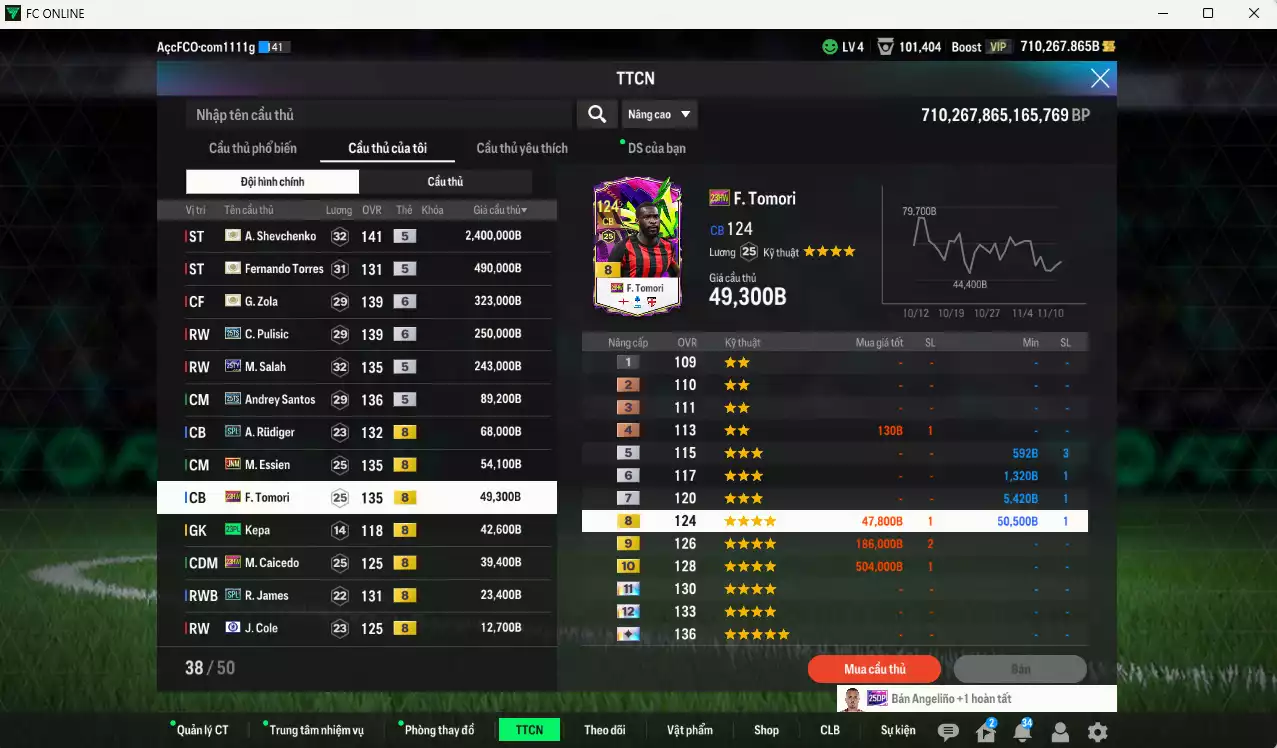 Ảnh [Dư nhiều BP] Chelsea 4.101.710b dư 710kb có Sheva ITM+5, Torres ITM+5, Zola ITM+6, Pulisic 25TS+6, Salah 25TY, Andrey Santos 25TS, Rudiger SPL, Essien JNM, Tomori 23HW, Caicedo 23HW... HLV Xịn, đã đào tạo chỉ số nhiều CT, VIP BK Tháng 11 và 12