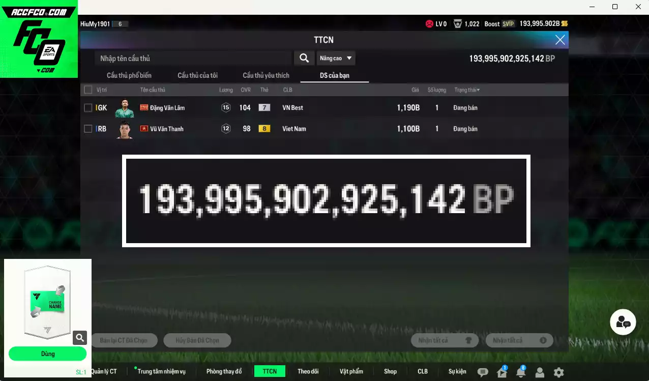 ACC 193993b trắng, có thẻ đổi tên