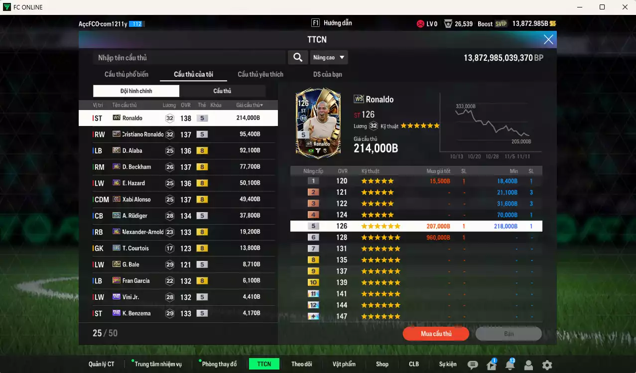 Ảnh Real Madrid 682.190b có Ronaldo WS, CR7 No.7, Alaba DC, Beckham HG, Hazard HG, Alonso CC, Rudiger 25TS, Arnold HG... Còn nhiều CP GIẢM THUẾ, HLV Xịn, đã đào tạo chỉ số nhiều cầu thủ, VIP BK Tháng 11