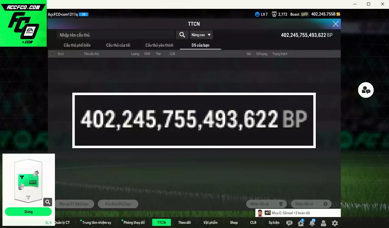 ACC 402245b trắng, có thẻ đổi tên, còn CP GIẢM THUẾ