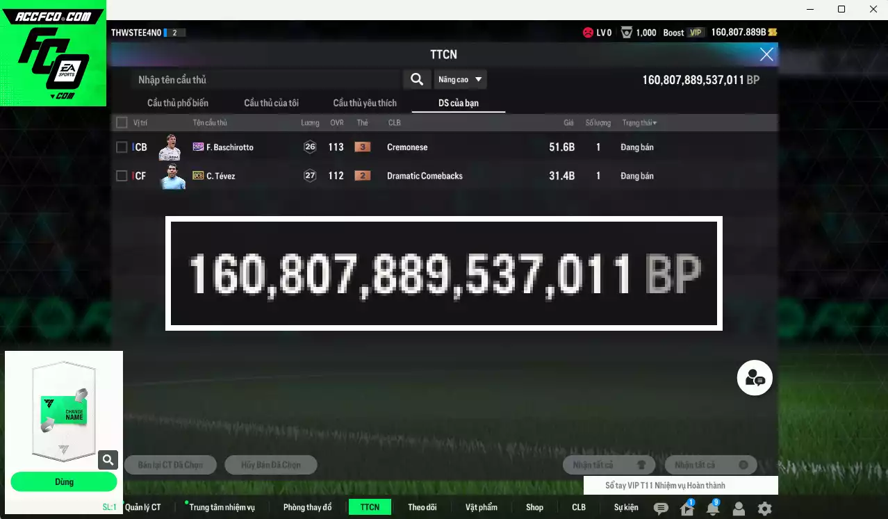 ACC 160807b trắng, có thẻ đổi tên, còn CP GIẢM THUẾ