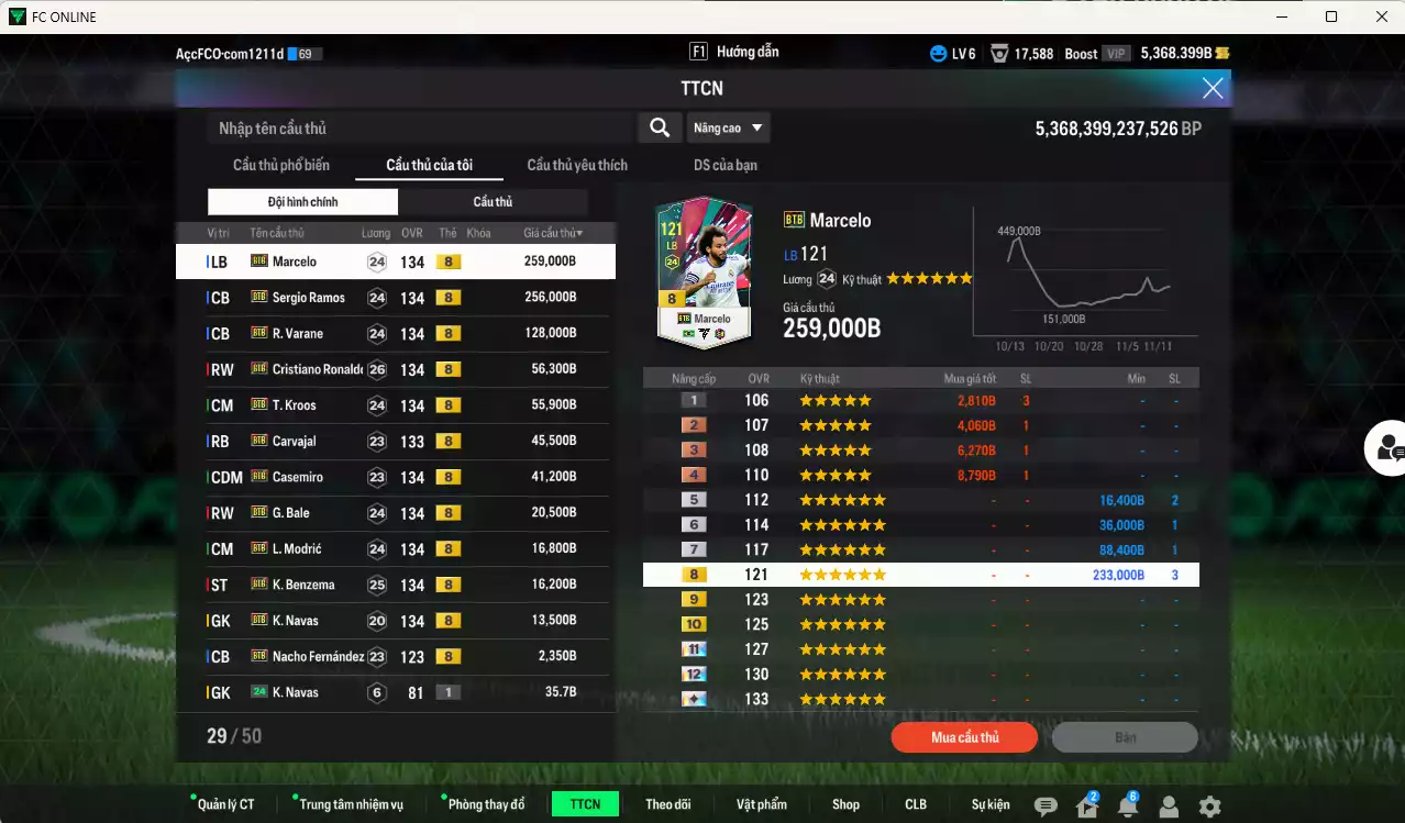 Ảnh Real Madrid Galaticos 3.0 full mùa BTB+8 911.290b có Ramos, Varane, CR7, Marcelo, Kroos, Casemiro, Carvajal, Bale, Modric, Benzema, Navas, Nacho... BTB+8 . Đã đào tạo chỉ số nhiều cầu thủ