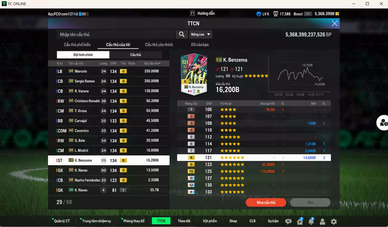 Ảnh Real Madrid Galaticos 3.0 full mùa BTB+8 911.290b có Ramos, Varane, CR7, Marcelo, Kroos, Casemiro, Carvajal, Bale, Modric, Benzema, Navas, Nacho... BTB+8 . Đã đào tạo chỉ số nhiều cầu thủ