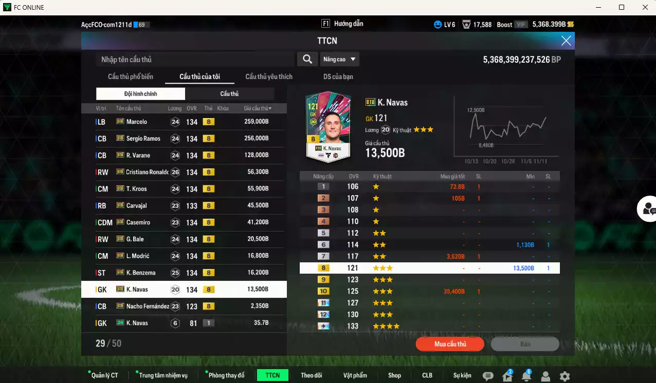 Ảnh Real Madrid Galaticos 3.0 full mùa BTB+8 911.290b có Ramos, Varane, CR7, Marcelo, Kroos, Casemiro, Carvajal, Bale, Modric, Benzema, Navas, Nacho... BTB+8 . Đã đào tạo chỉ số nhiều cầu thủ