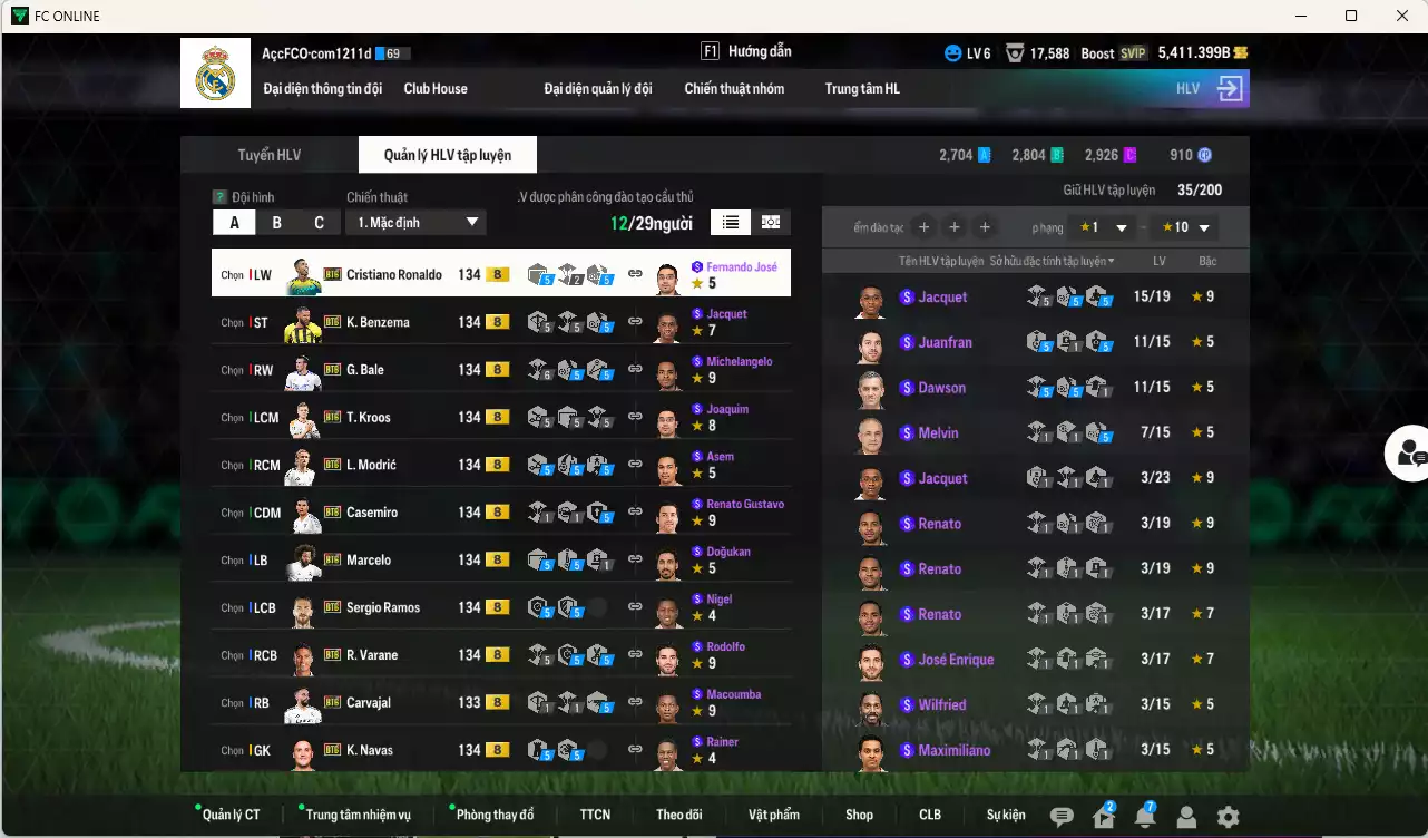 Ảnh Real Madrid Galaticos 3.0 full mùa BTB+8 911.290b có Ramos, Varane, CR7, Marcelo, Kroos, Casemiro, Carvajal, Bale, Modric, Benzema, Navas, Nacho... BTB+8 . Đã đào tạo chỉ số nhiều cầu thủ