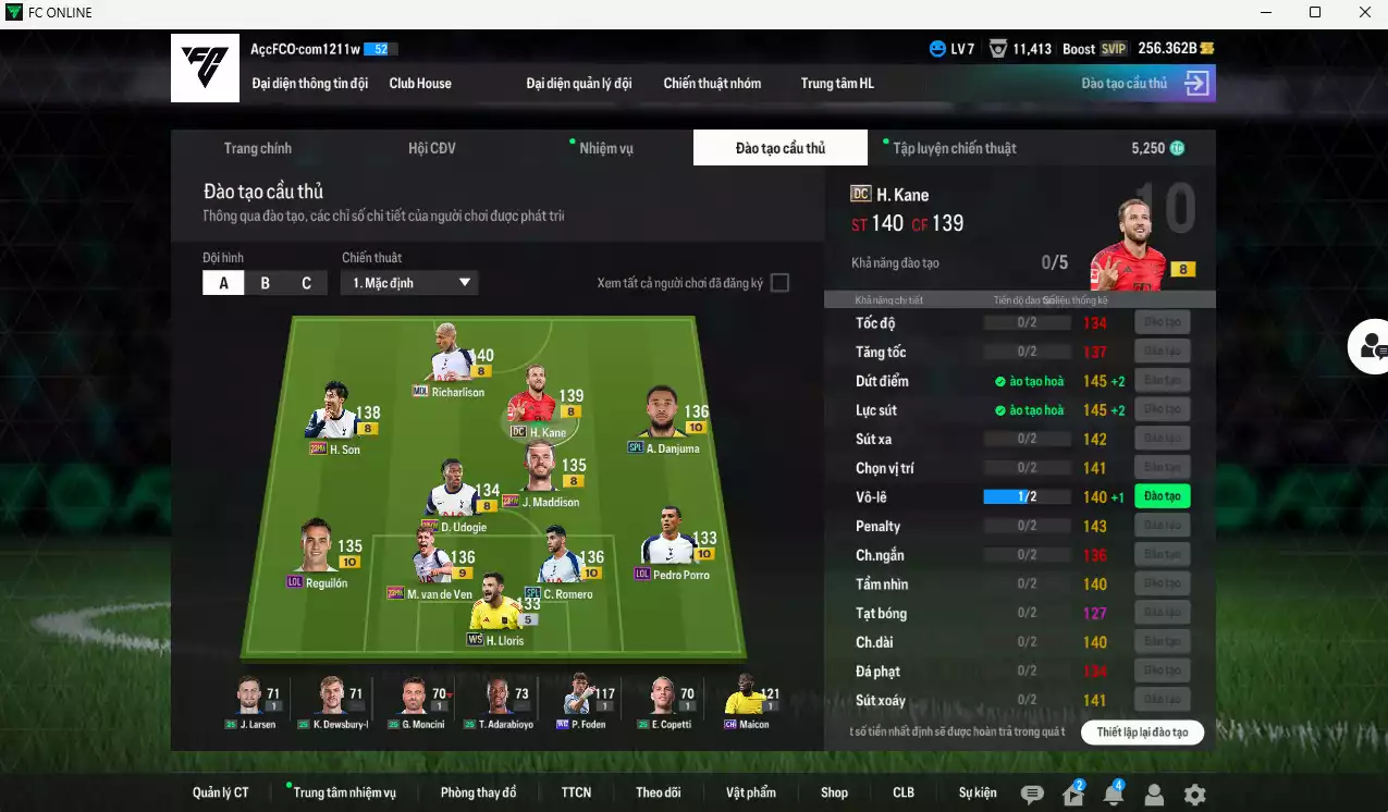 Ảnh Tottenham 963.480b có Kane DC, Danjuma SPL+10, Romero SPL+10, Richarlison MDL, Reguilón LOL+10, Maddison 23HW, Porro LOL+10, Van de Ven 23HW+9, H. Son 23HW... Đã đào tạo chỉ số nhiều cầu thủ