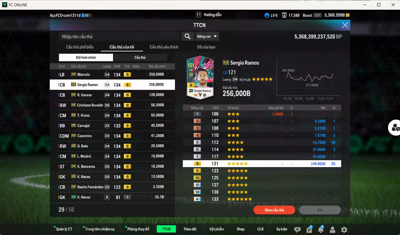 Ảnh Real Madrid Galaticos 3.0 full mùa BTB+8 911.290b có Ramos, Varane, CR7, Marcelo, Kroos, Casemiro, Carvajal, Bale, Modric, Benzema, Navas, Nacho... BTB+8 . Đã đào tạo chỉ số nhiều cầu thủ