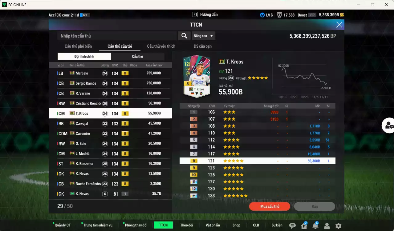 Ảnh Real Madrid Galaticos 3.0 full mùa BTB+8 911.290b có Ramos, Varane, CR7, Marcelo, Kroos, Casemiro, Carvajal, Bale, Modric, Benzema, Navas, Nacho... BTB+8 . Đã đào tạo chỉ số nhiều cầu thủ