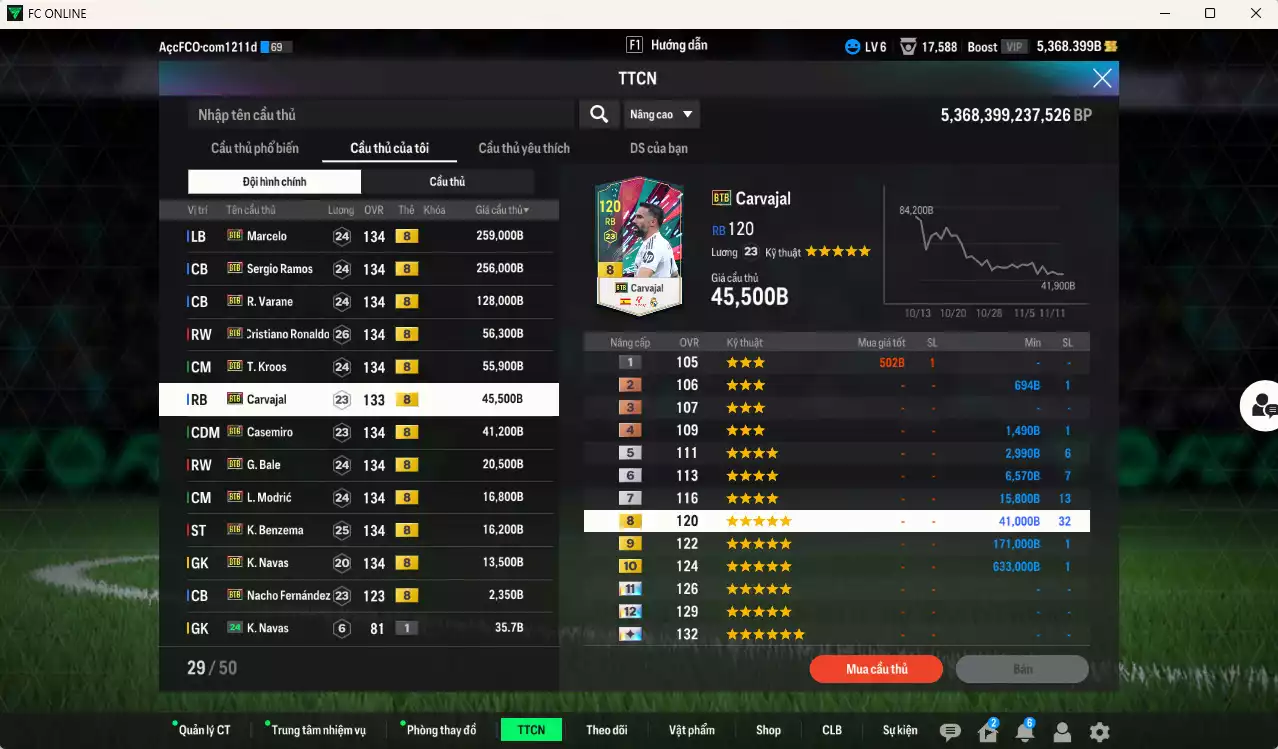 Ảnh Real Madrid Galaticos 3.0 full mùa BTB+8 911.290b có Ramos, Varane, CR7, Marcelo, Kroos, Casemiro, Carvajal, Bale, Modric, Benzema, Navas, Nacho... BTB+8 . Đã đào tạo chỉ số nhiều cầu thủ