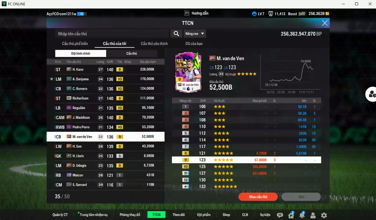 Ảnh Tottenham 963.480b có Kane DC, Danjuma SPL+10, Romero SPL+10, Richarlison MDL, Reguilón LOL+10, Maddison 23HW, Porro LOL+10, Van de Ven 23HW+9, H. Son 23HW... Đã đào tạo chỉ số nhiều cầu thủ