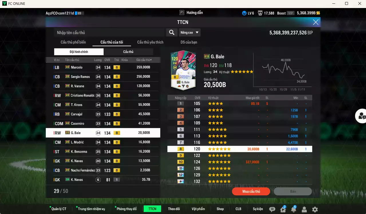 Ảnh Real Madrid Galaticos 3.0 full mùa BTB+8 911.290b có Ramos, Varane, CR7, Marcelo, Kroos, Casemiro, Carvajal, Bale, Modric, Benzema, Navas, Nacho... BTB+8 . Đã đào tạo chỉ số nhiều cầu thủ