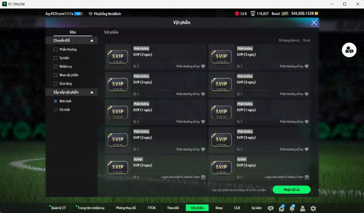 Ảnh ACC 545050b trắng, có thẻ đổi tên, còn nhiều SVIP. HLV Xịn, dư 99.000TC