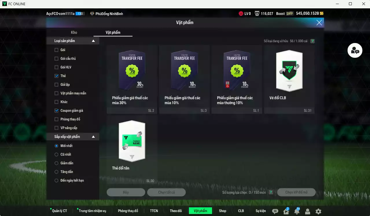 Ảnh ACC 545050b trắng, có thẻ đổi tên, còn nhiều SVIP. HLV Xịn, dư 99.000TC