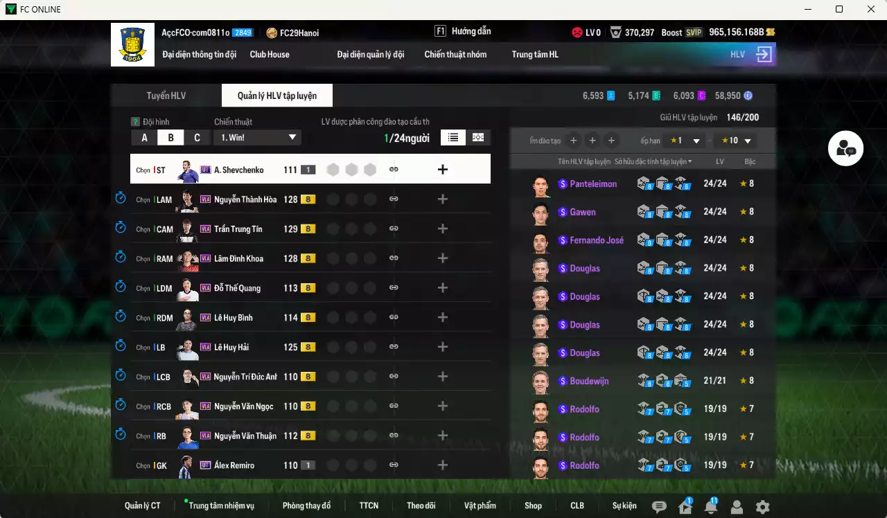 Ảnh ACC 965156b trắng vs Quang Hải PRM+5, có thẻ đổi tên, còn nhiều CP GIẢM THUẾ. HLV siêu Xịn, đã full bảng đào tạo chiến thuật