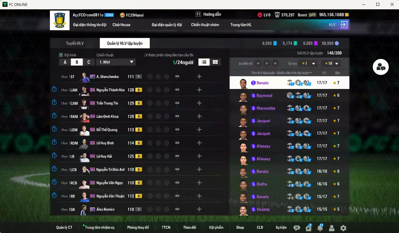 Ảnh ACC 965156b trắng vs Quang Hải PRM+5, có thẻ đổi tên, còn nhiều CP GIẢM THUẾ. HLV siêu Xịn, đã full bảng đào tạo chiến thuật