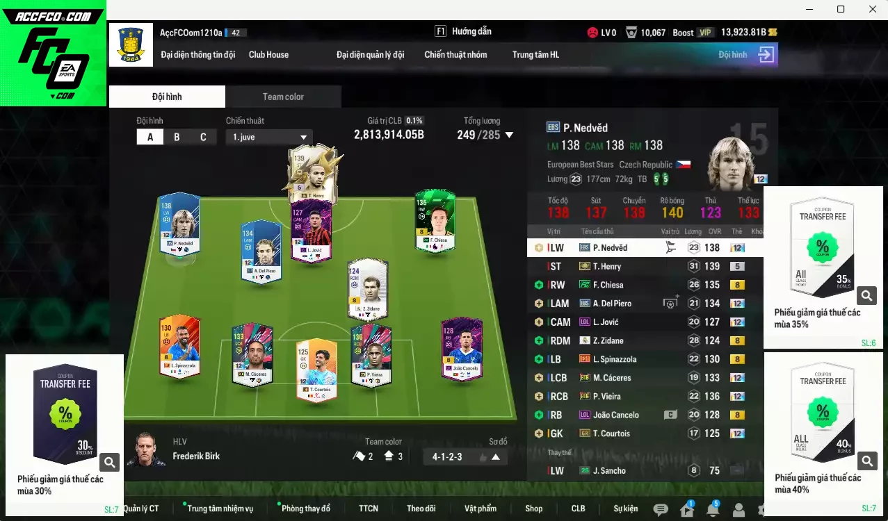 [ACC Hiếm🔥] Juventus 2.813.910b có Nedved EBS+12, Del Piero EBS+12, Vieira BTB+12, Cáceres BTB+12, Henry ITM+5, Courtois GR+12, Zidane RMA, Chiesa FC, Jovic LOL+12... Còn nhiều CP GIẢM THUẾ, dư 44.000TC, VIP BK Tháng 11