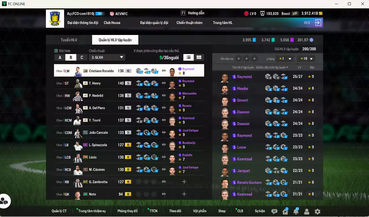 Ảnh Juventus 2.894.510b có Henry ITM+5, Nedved ITM+5, Del Piero ITM+5, Touré ITM+5, CR7 BLD, Lúcio JNM, Cancelo 25TS, Cáceres CC... HLV Xịn, đã đào tạo chỉ số nhiều cầu thủ