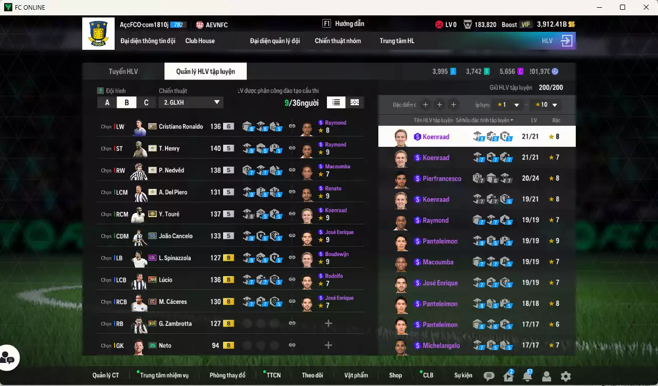 Ảnh Juventus 2.894.510b có Henry ITM+5, Nedved ITM+5, Del Piero ITM+5, Touré ITM+5, CR7 BLD, Lúcio JNM, Cancelo 25TS, Cáceres CC... HLV Xịn, đã đào tạo chỉ số nhiều cầu thủ