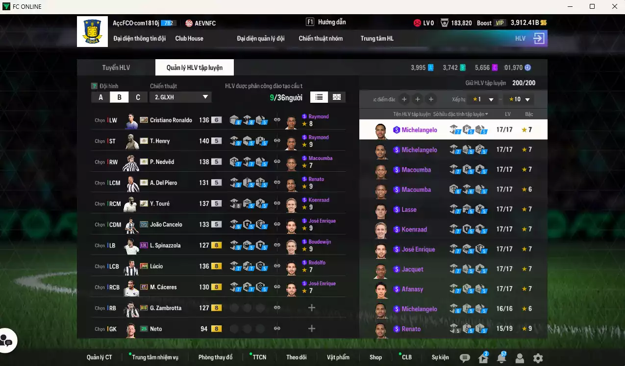 Ảnh Juventus 2.894.510b có Henry ITM+5, Nedved ITM+5, Del Piero ITM+5, Touré ITM+5, CR7 BLD, Lúcio JNM, Cancelo 25TS, Cáceres CC... HLV Xịn, đã đào tạo chỉ số nhiều cầu thủ