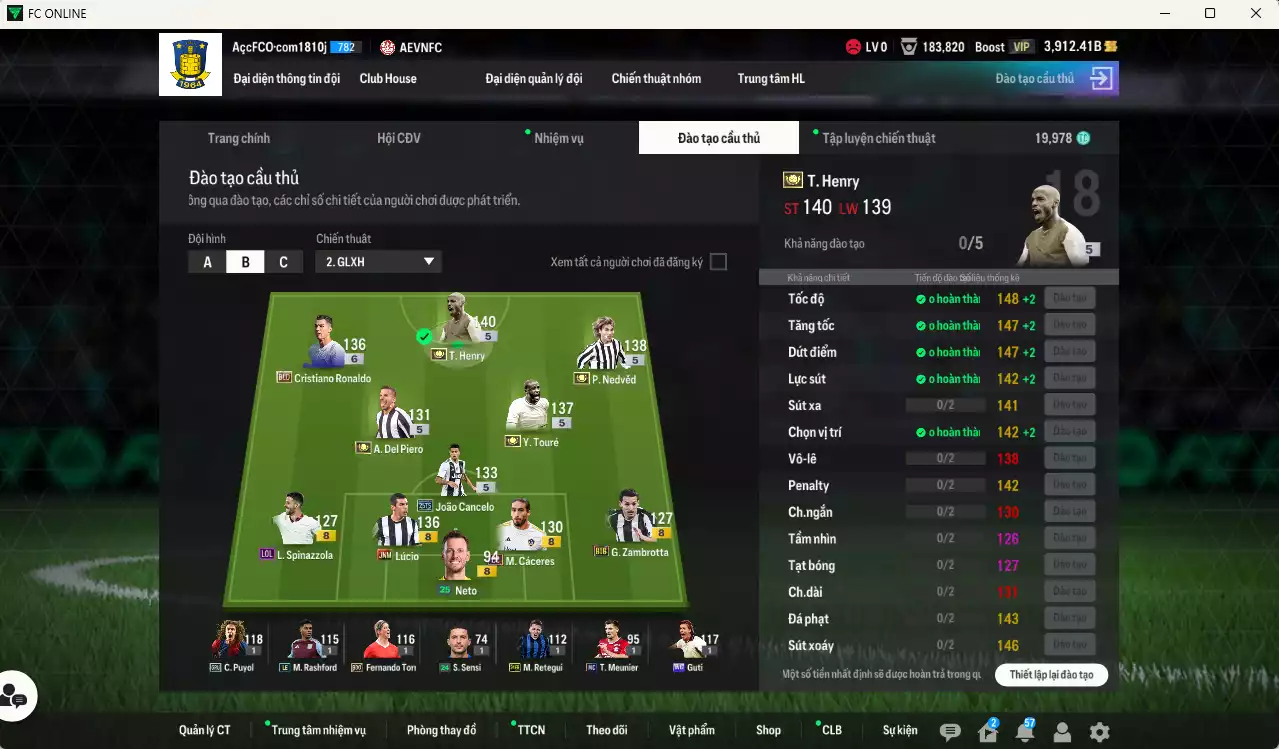 Ảnh Juventus 2.894.510b có Henry ITM+5, Nedved ITM+5, Del Piero ITM+5, Touré ITM+5, CR7 BLD, Lúcio JNM, Cancelo 25TS, Cáceres CC... HLV Xịn, đã đào tạo chỉ số nhiều cầu thủ