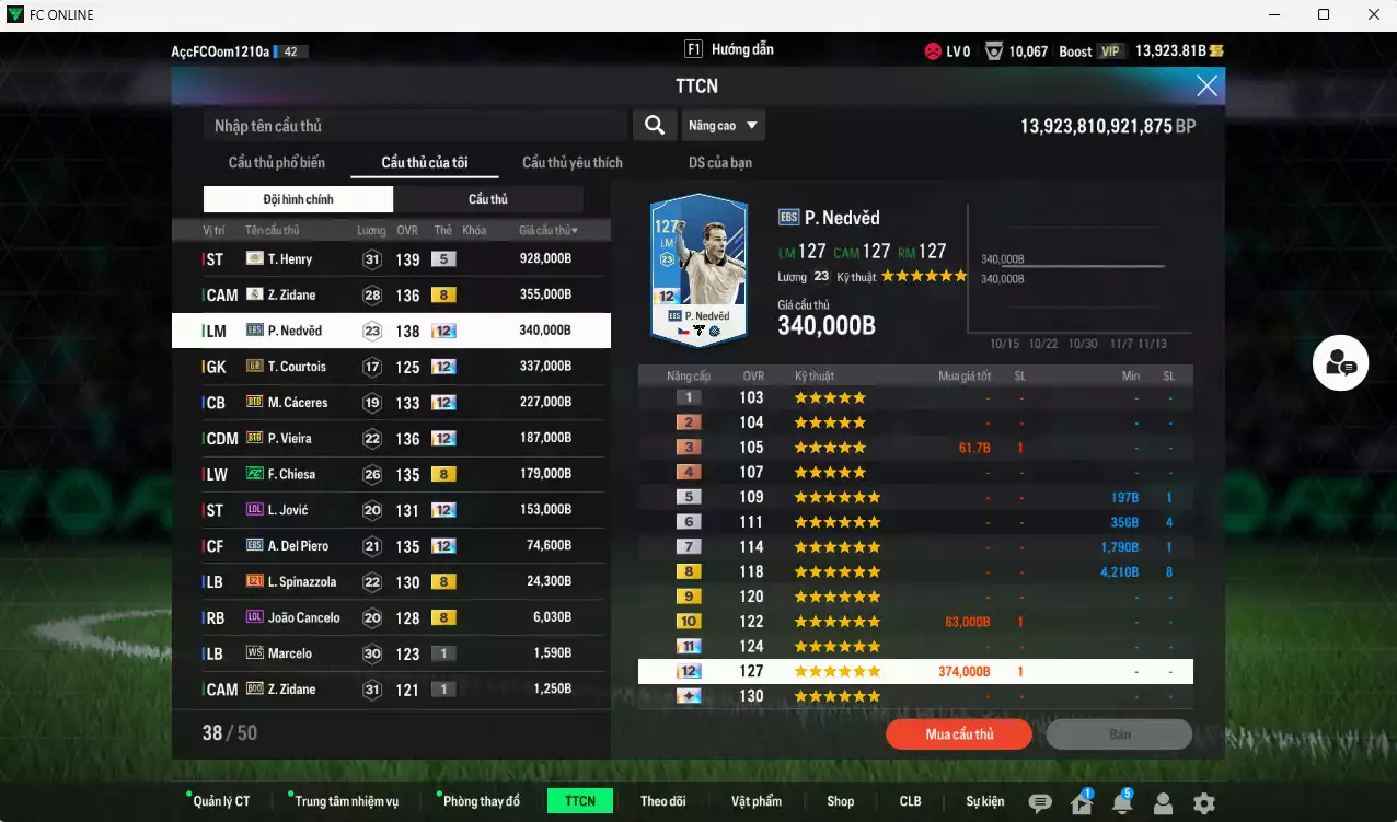 Ảnh [ACC Hiếm🔥] Juventus 2.813.910b có Nedved EBS+12, Del Piero EBS+12, Vieira BTB+12, Cáceres BTB+12, Henry ITM+5, Courtois GR+12, Zidane RMA, Chiesa FC, Jovic LOL+12... Còn nhiều CP GIẢM THUẾ, dư 44.000TC, VIP BK Tháng 11